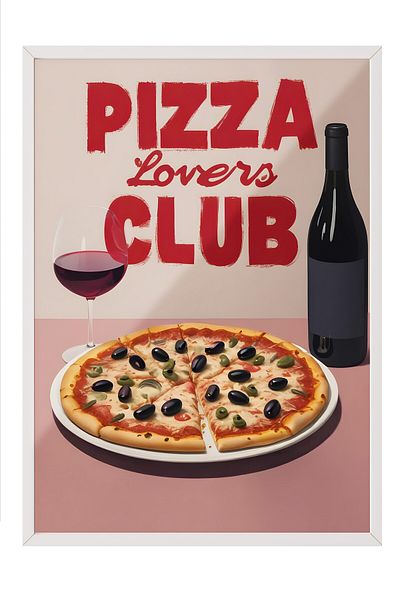 Postifull Pictură cu cadru alb, Pizza Lovers Club, Diagramă de perete pentru bucătărie din seria Comfort, NR: 109072