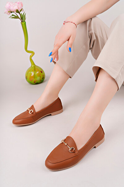 STOKS SHOES STORE Genuine Leather Buckle Women's Casual & Classic Ballerinas Daily and Stylish Model