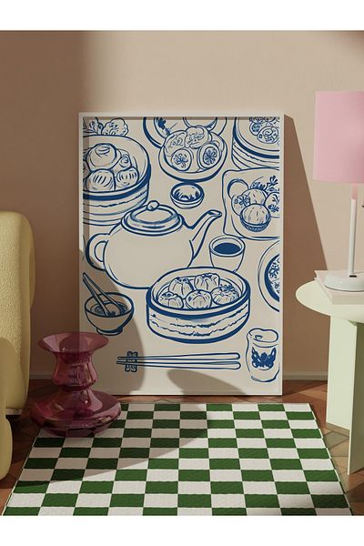 Postifull White Framed Painting, Dumpling Table, Comfort Series Kitchen Wall Painting, No: 109119