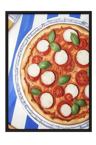Postifull Tablou cu cadru negru, farfurie pizza, tablou de perete pentru bucătărie din seria Comfort, NR: 109103