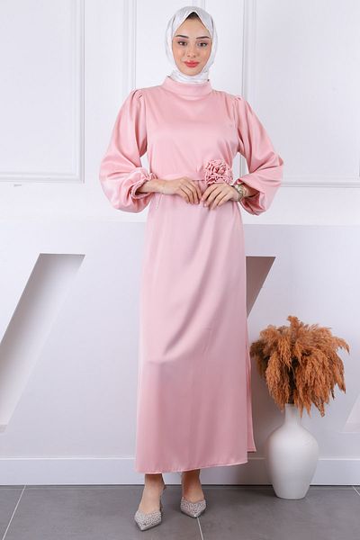 İmajButik Βραδινό φόρεμα με σατέν μανίκια με λεπτομέρεια σε σκόνη