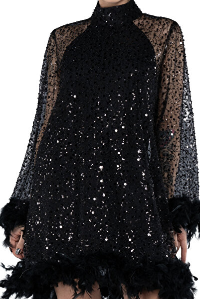 Arden Short Evening Dress, Sequin Sequin Halter Neck Mini Dress with Otrishi, Black, White Graduation Dress, 36-42