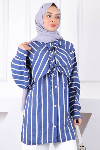 İmajButik Πουκάμισο με λεπτομέρεια σε μπλε ριγέ γιακά
