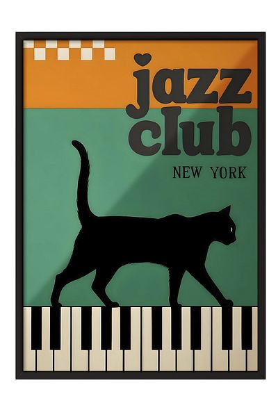 Postifull Tablou cu cadru negru, The Black Cat Jazz Club - 1, Tablou de perete pentru bucătărie din seria Comfort, NR:108976
