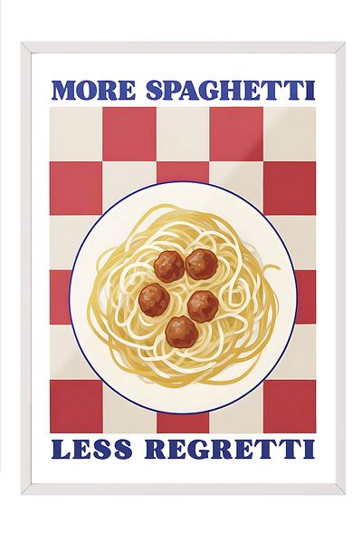 Postifull White Framed Painting, More Spaghetti Less Regretti, Comfort Series Kitchen Wall Painting, No:109090