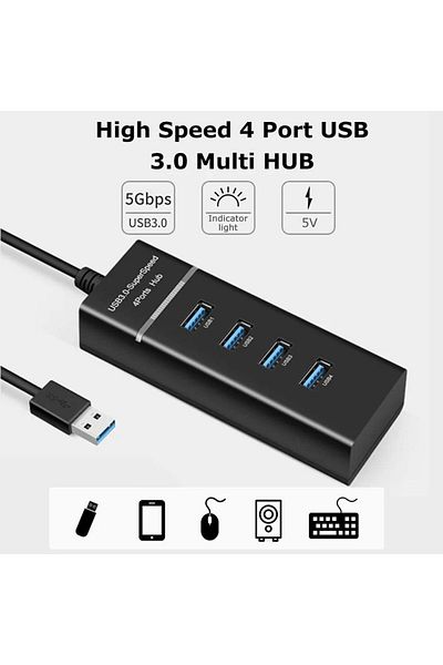 fulina USB 3.0 HUB,4 Port,30cm High Speed 5Gbps Cable With LED indication and Fuse,for Desktop PC Laptop