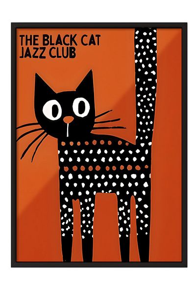 Postifull Black Framed Painting, the Black Cat Jazz Club - 2, Comfort Series Kitchen Wall Painting, No:108977