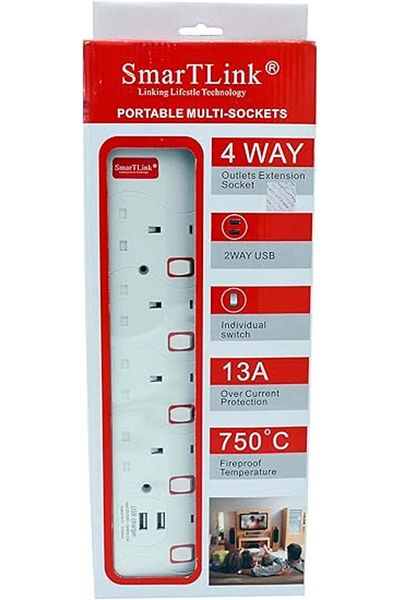 Smartlink PORTaBLE MULTI SOCKETS 4 Way,2 Usb Ports 3 Meter Length