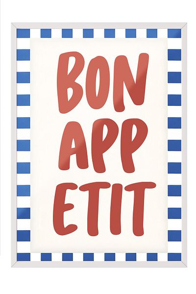 Postifull Pictură cu cadru alb, Bon Appetit, Pictură de perete pentru bucătărie din seria Comfort, NR: 109055