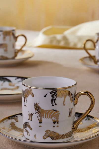 Karaca Zebra Coffee Cup Set for 6 People Gold 90 ml