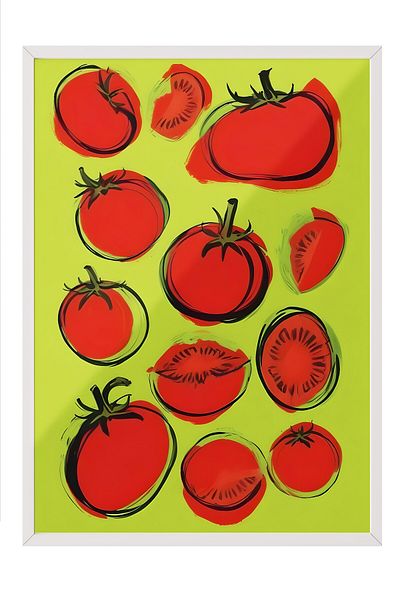Postifull White Framed Painting, Tomatoes, Comfort Series Kitchen Wall Painting, No:109099