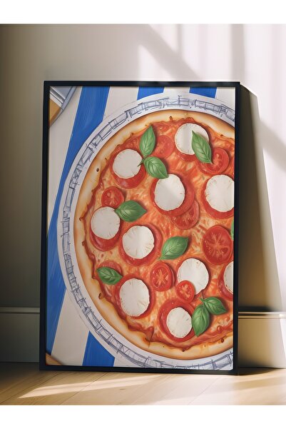 Postifull Siyah Çerçeveli Tablo, Pizza Plate, Comfort Serisi Mutfak Duvar Tablosu, NO:109103