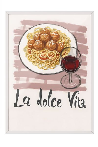 Postifull White Framed Painting, La Dolce Vita, Comfort Series Kitchen Wall Painting, No:109109