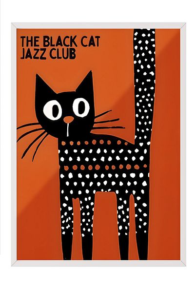 Postifull Pictură cu cadru alb, The Black Cat Jazz Club - 2, Pictură de perete pentru bucătărie din seria Comfort, NR:108977