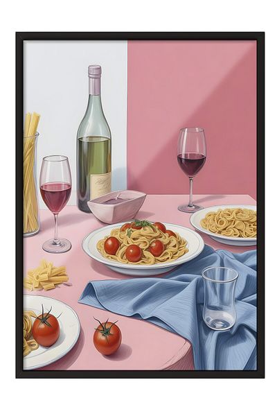 Postifull Tablou cu cadru negru, Spaghetti pentru cină, Tablou de perete pentru bucătărie din seria Comfort, NR:109105