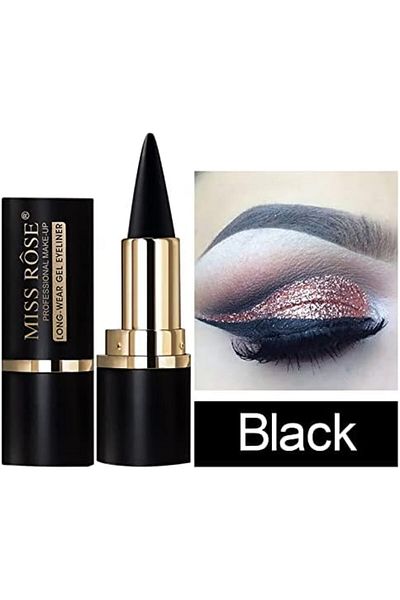 MISS ROSE M Black Gel Eyeliner, Cream Eyeliner Tool Smudge Proof Eyeliner Pencil, Matte Black Eye-li