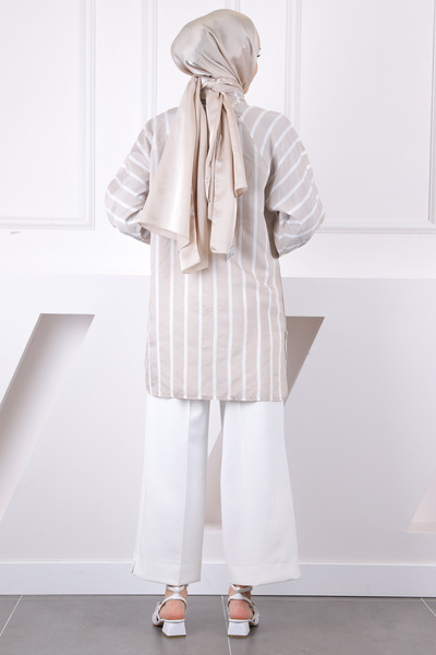 İmajButik Cămașă cu guler în dungi bej