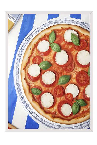 Postifull White Framed Painting, Pizza Plate, Comfort Series Kitchen Wall Painting, No:109103