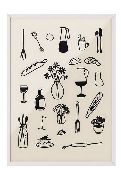 Postifull White Framed Painting, Kitchenware, Comfort Series Kitchen Wall Painting, No:109114