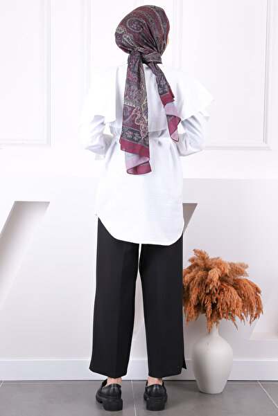 İmajButik Ecru Collar Detailed Modal Tunic