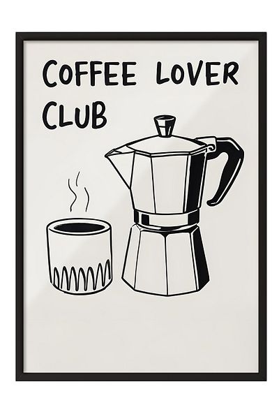 Postifull Pictură cu cadru negru, Coffee Lover Club, Pictură de perete pentru bucătărie din seria Comfort, NR: 109115
