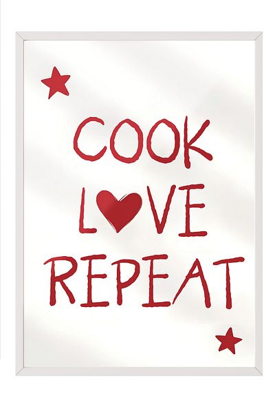 Postifull White Framed Painting, Cook, Love, Repeat, Comfort Series Kitchen Wall Painting, No:109051