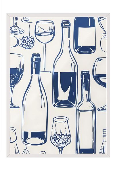 Postifull White Framed Painting, Bottles on a Table, Comfort Series Kitchen Wall Painting, No: 109120