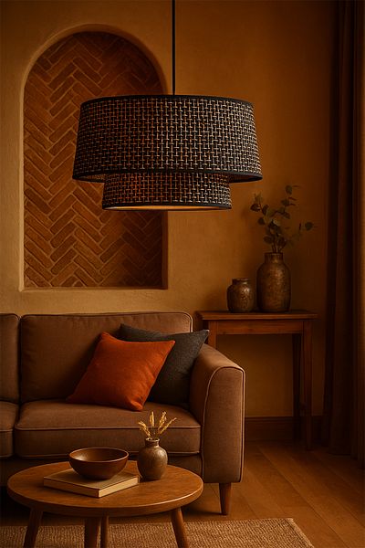 Vivido Home Large Size Black Wicker Chandelier - Grande Pendant