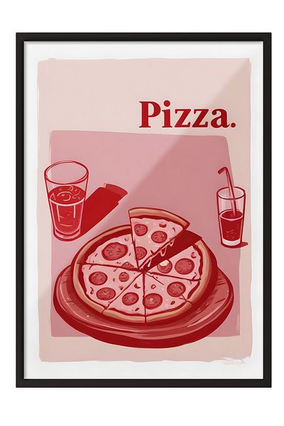 Postifull Black Framed Painting, Pizza., Comfort Series Kitchen Wall Painting, No:109094