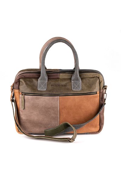 DUTCH-BAG حقيبة كمبيوتر محمول وحقيبة عمل من الجلد الطبيعي مقاس 17 بوصة للجنسين مع حزام - أناقة في السفر ومكان العمل والمدرسة