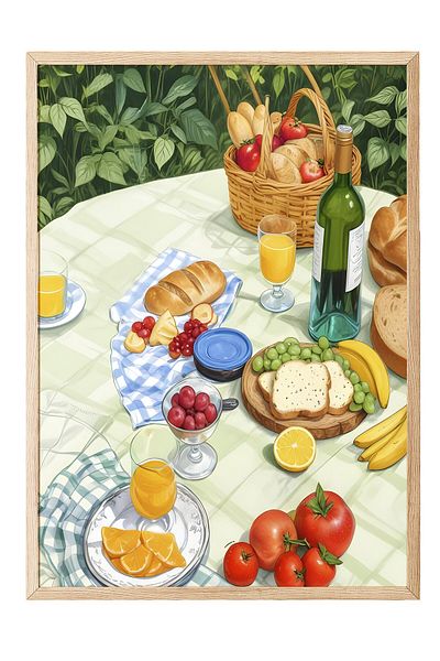 Postifull Ζωγραφική με ξύλινο πλαίσιο, Picnic Time, Ξύλινη ζωγραφική κουζίνας Comfort Series, NO:109106