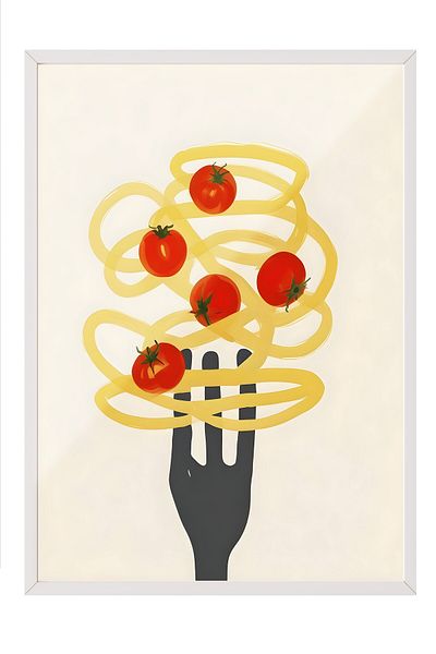 Postifull Ζωγραφική με λευκό πλαίσιο, Spaghetti, Ζωγραφική τοίχου κουζίνας Comfort Series, NO:109059