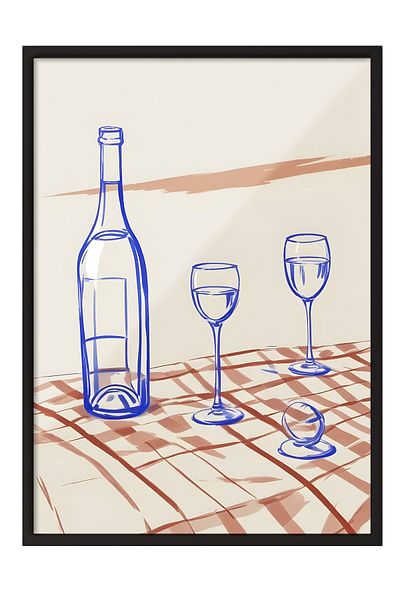 Postifull Black Framed Painting, Bottle & Glasses, Comfort Series Kitchen Wall Painting, No:109080