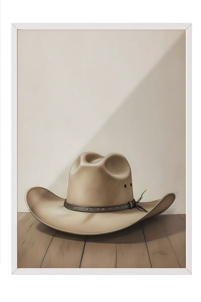Postifull Pictură cu cadru alb, pălărie de cowboy, pictură de perete pentru bucătărie din seria Comfort, NR: 108956