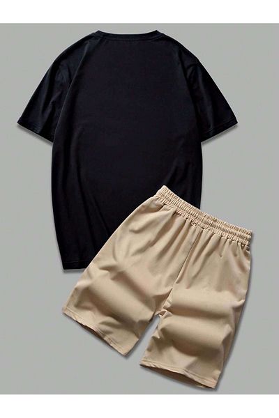 CLAYES Σετ μπλουζάκι και σορτς Nasa Summer Oversize - Μαύρο Μπεζ, Crew Neck