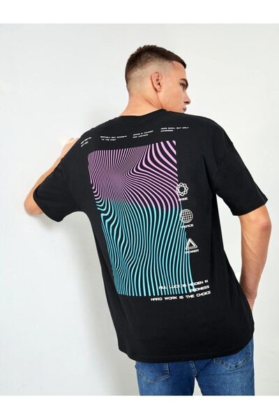 VBSVİBES Мъжка черна тениска с щампа на райета, голям размер