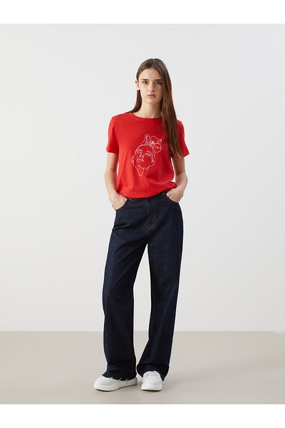 LC Waikiki Γυναικείο μπλουζάκι με στάμπα Crew Neck