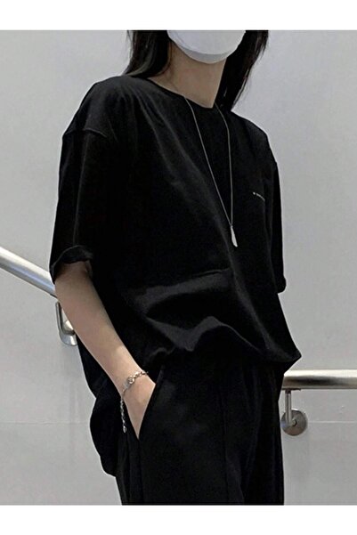 VBSVİBES Unisex Μαύρο Oversize N' Oublie εμπριμέ πλεκτό μπλουζάκι