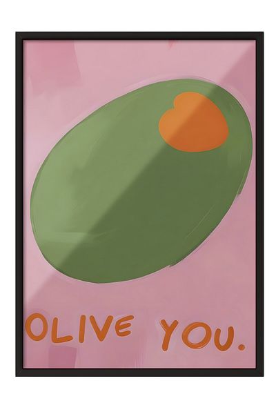 Postifull Pictură cu cadru negru, Olive You, Pictură de perete pentru bucătărie din seria Comfort, NR:109143