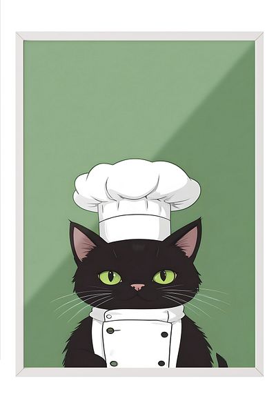 Postifull Pictură cu cadru alb, Chef Cat, Pictură de perete pentru bucătărie din seria Comfort, NR: 109147