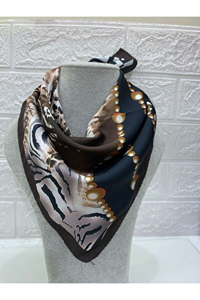 sema aksesuar Дамски кафяв и черен шал с леопардов и геометричен мотив - пода...