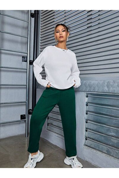 CLAYES Basic απλό σετ αθλητικής φόρμας Λευκό φούτερ Green Jogger - Oversize Raster Crew Neck