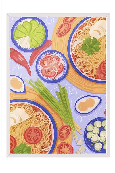 Postifull Ζωγραφική με λευκό πλαίσιο, Spaghetti Bolonese, Ζωγραφική τοίχου κουζίνας σειράς Comfort, NO:109150