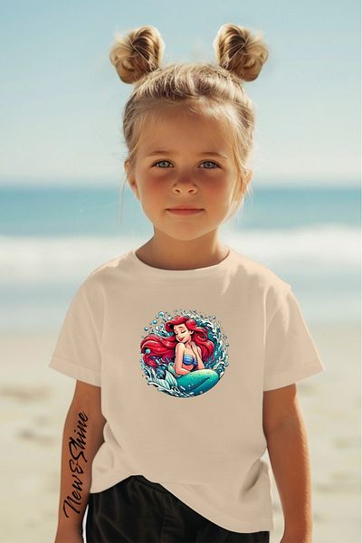 New Shine 1 tricou este un cadou pentru achiziții de 6 și mai sus în coș - Tricou pentru copii oversize cu imprimeu Ariel Mermaid