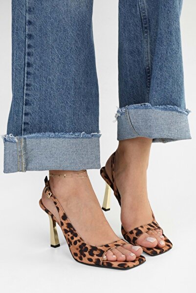 Shoeberry Women's Swish Leopard Satin Heeled Shoes