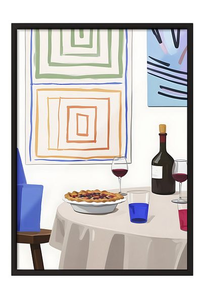 Postifull Tablou cu cadru negru, tort cu vin, pictură de perete pentru bucătărie din seria Comfort, NR:109138