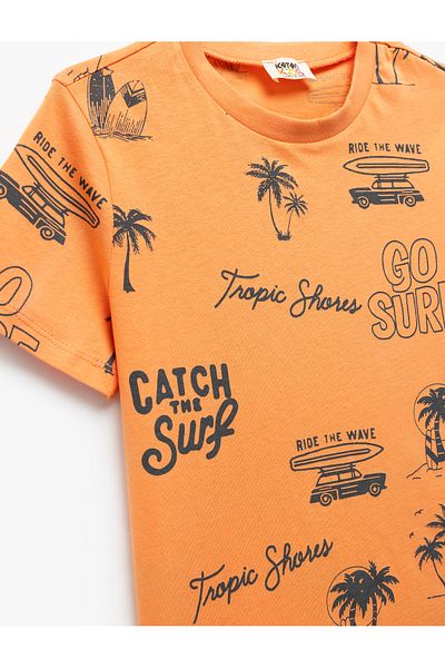 Koton Crew Neck Printed Short Sleeve Cotton T-Shirt