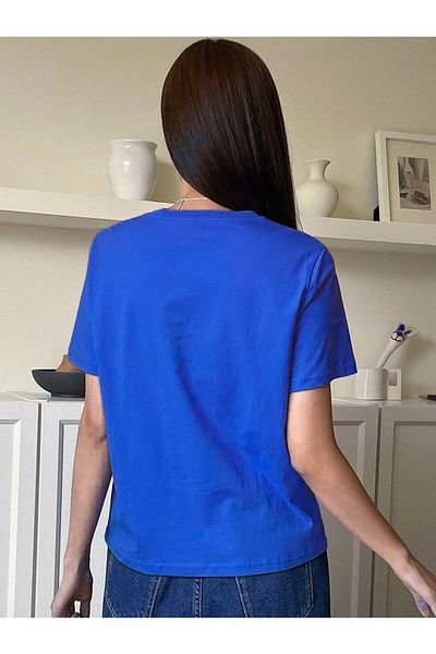 CLAYES Μοντέρνο μπλουζάκι Oversize Saks με μπλε στάμπα Unisex Άνετη εφαρμογή - Μπλουζάκι με κοντό μανίκι με λαιμόκοψη