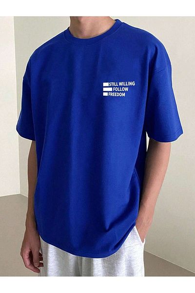 VBSVİBES Tricou tricotat cu imprimeu Unisex Sax Blue Oversiz Still Follow Freedom