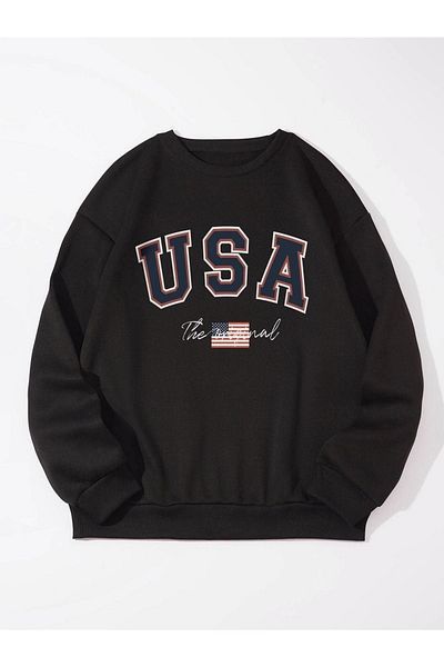 VBSVİBES Hanorac oversize, negru, unisex, cu imprimeu SUA
